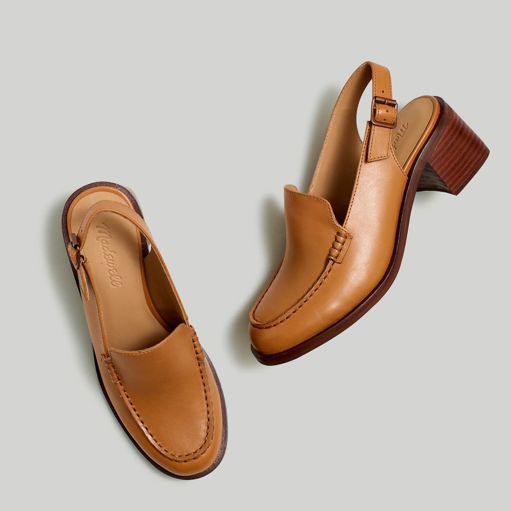 Madewell Slingback Heeled Loafers 
Color: Desert Camel
Style: NN050
Size: 7 1/2